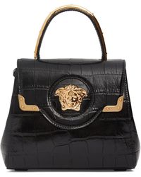 Versace - Croc Embossed Leather Top Handle Bag - Lyst
