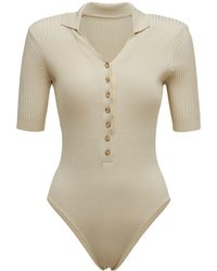 Womens Clothing Lingerie Bodysuits Jacquemus Synthetic V-neck Buttoned Knitted Bodysuit in Blue 