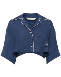Palm Angels - Monogram-embroidered Satin Cropped Shirt - Lyst