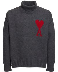 Ami Paris - Maglia collo alto in lana con logo - Lyst