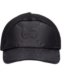 Jumbo GG Leather And Mesh Baseball Cap in Black - Gucci