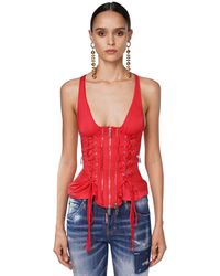 DSquared² Lace-up Light Satin Biker Bodysuit - Red