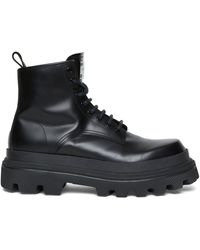 Dolce & Gabbana - Leather Combat Boots W/Logo Plaque - Lyst