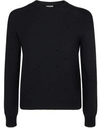 Saint Laurent - Wool Knit Crewneck Sweater W/crystals - Lyst