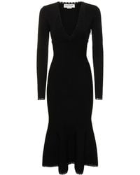 Victoria Beckham - Robe midi en viscose mélangée à col en v - Lyst