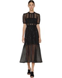 Self-Portrait Minikleid Aus Spitze Und Chiffon Mit Pailletten - Schwarz