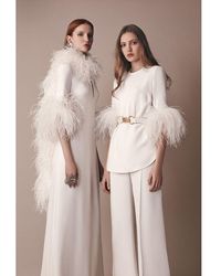 Elie Saab Langes Kleid Aus Cady Mit Federn - Weiß