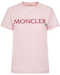 Moncler - T-shirt Aus Bio-baumwolle Mit Logostickerei - Lyst
