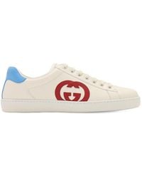 Gucci Mens White/red Men's New Ace Colour-blocked Leather Mid-top Trainers 11 - Multicolour