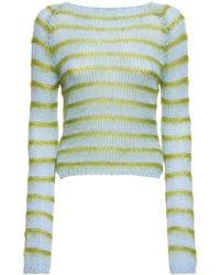 Marni - Striped Cotton Knit L/s Crop Sweater - Lyst