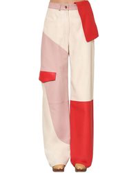 Jacquemus High Waist Patchwork Leather Cargo Pants - Red