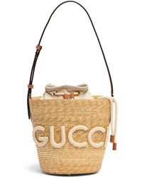 Gucci - Small Raffia Shoulder Bag W/ Logo - Lyst