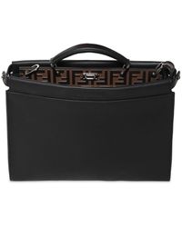Fendi Slim Peekaboo Ff Embossed Leather Bag - Black