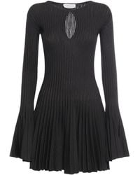 Blumarine - Pleated Wool Knit Long Sleeve Mini Dress - Lyst