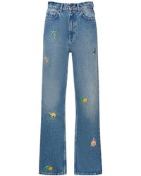 Casablanca - Embroidered Denim Straight Jeans - Lyst