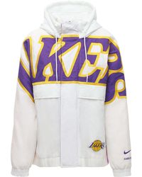 Nike Giacca "lakers Nrg Ir" In Nylon Con Cappuccio - Bianco