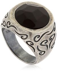 Marco Dal Maso Gravierter Silberring Mit Onyx "ara" - Mettallic