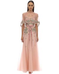Marchesa notte Vestido Largo De Tul Bordado Con Capa - Rosa