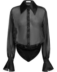 Mugler - Silk Tulle Long Sleeved Bodysuit - Lyst