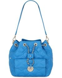 Metrocity Large Quilted Leather Bucket Bag - Blue