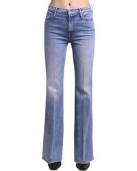 Mother Doozy Flared High Rise Cotton Jeans - Blue