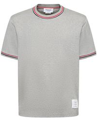 Thom Browne - T-shirt col ras-du-cou en coton à liseré côtelé - Lyst