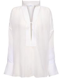 Ferragamo - Draped Silk Blend Organza Shirt - Lyst