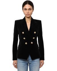 Balmain Blazer En Velours De Coton Double Boutonnage - Noir