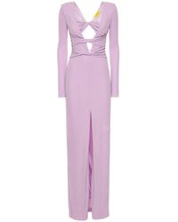 Dundas Orion V Neck Viscose Jersey Long Dress - Purple