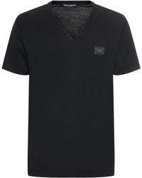 Dolce & Gabbana - Logo Plaque Cotton V-Neck T-Shirt - Lyst
