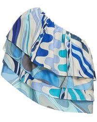 Emilio Pucci - Printed Muslin Ruffles One Shoulder Top - Lyst