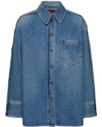 Victoria Beckham - Pleat Detail Oversize Denim Shirt - Lyst