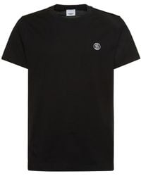 Burberry - T-shirt in cotone con logo ricamato - Lyst
