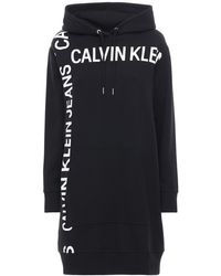 Calvin Klein Kleid Aus Baumwolljersey Mit Kapuze Und Logo - Schwarz