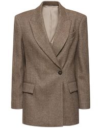 Brunello Cucinelli - Brushed Wool Blend Herringbone Blazer - Lyst