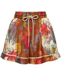 Zimmermann - Ginger Printed Relaxed Fit Silk Shorts - Lyst