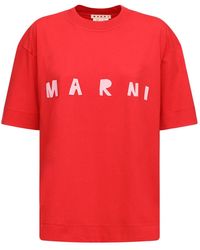 Marni T-shirt Aus Baumwolljersey Mit Logodruck - Rot