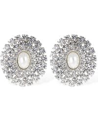 Alessandra Rich - Oval Crystal Earrings W/ Pearl - Lyst