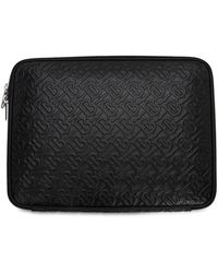Burberry Laptophülle Aus Leder Mit Tb-logoprägung - Schwarz