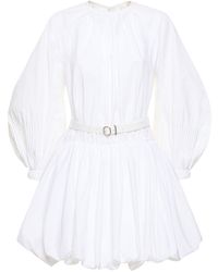 Jil Sander - Pleated Cotton Poplin Mini Dress W/Belt - Lyst