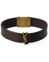 Saint Laurent - Ysl Wide Leather Bracelet - Lyst