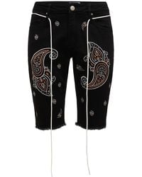 Lifted Anchors Bandana Embroidered Denim Shorts - Black