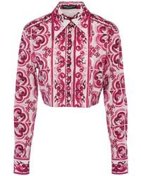 Dolce & Gabbana - Kurzes Hemd Aus Baumwollpopeline Mit Maiolikadruck - Lyst
