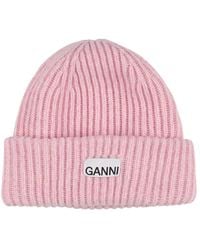 Ganni - Structured Rib Knit Wool Beanie - Lyst