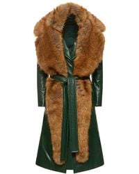Burberry - Faux Fur-trimmed Leather Coat - Lyst