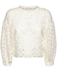 Alberta Ferretti - Embroidered Eyelet Lace Cotton Blend Top - Lyst