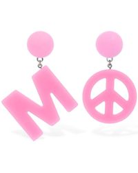 Moschino Orecchini A Clip Diversi Con Simbolo Peace E Logo - Rosa