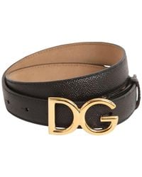 Dolce & Gabbana Cinturón "Dg" De Piel Con Logo 25Mm - Negro
