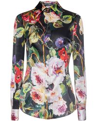 Dolce & Gabbana - Silk Blend Satin Flower Printed Shirt - Lyst