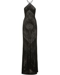 Roberto Cavalli - Halter Neck Devoré Viscose Long Dress - Lyst